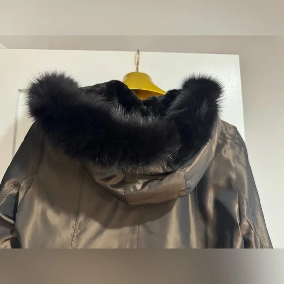 MACY’S FUR VAULT REVERSIBLE REAL MINK FOX COAT FUR SIZE L LARGE HOOD - Picture 13 of 16